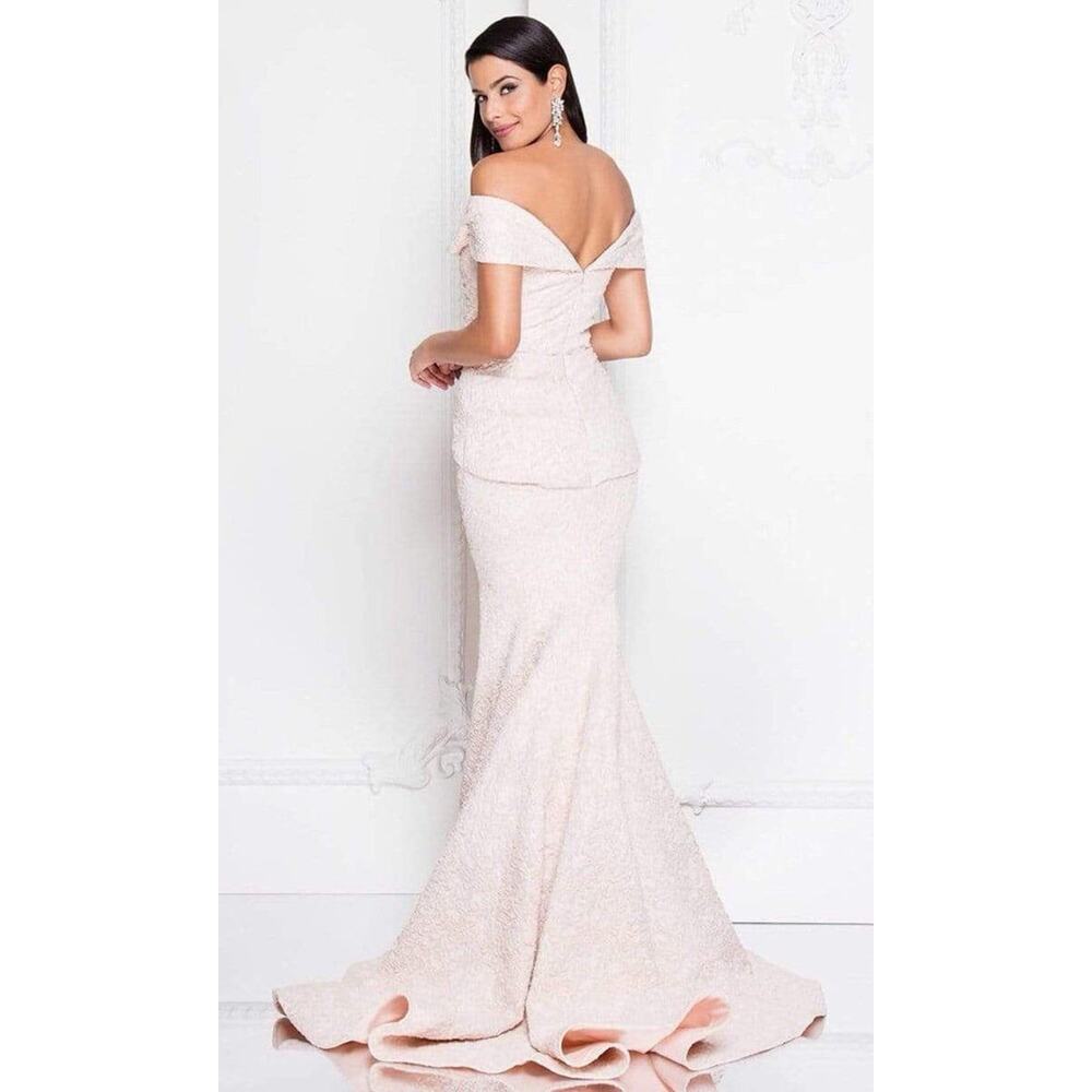 Terani Couture Womens Pink Blush Off Shoulder Jacquard Mermaid Formal Gown Sz. 6 - Picture 12 of 12
